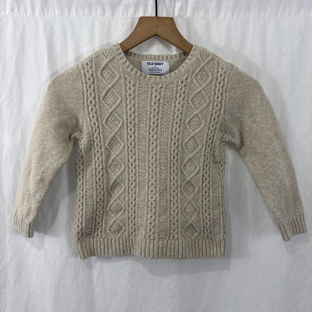 Old Navy Wishbone Ivory Cableknit Fisherman Sweater Toddler Sz 4T Preppy